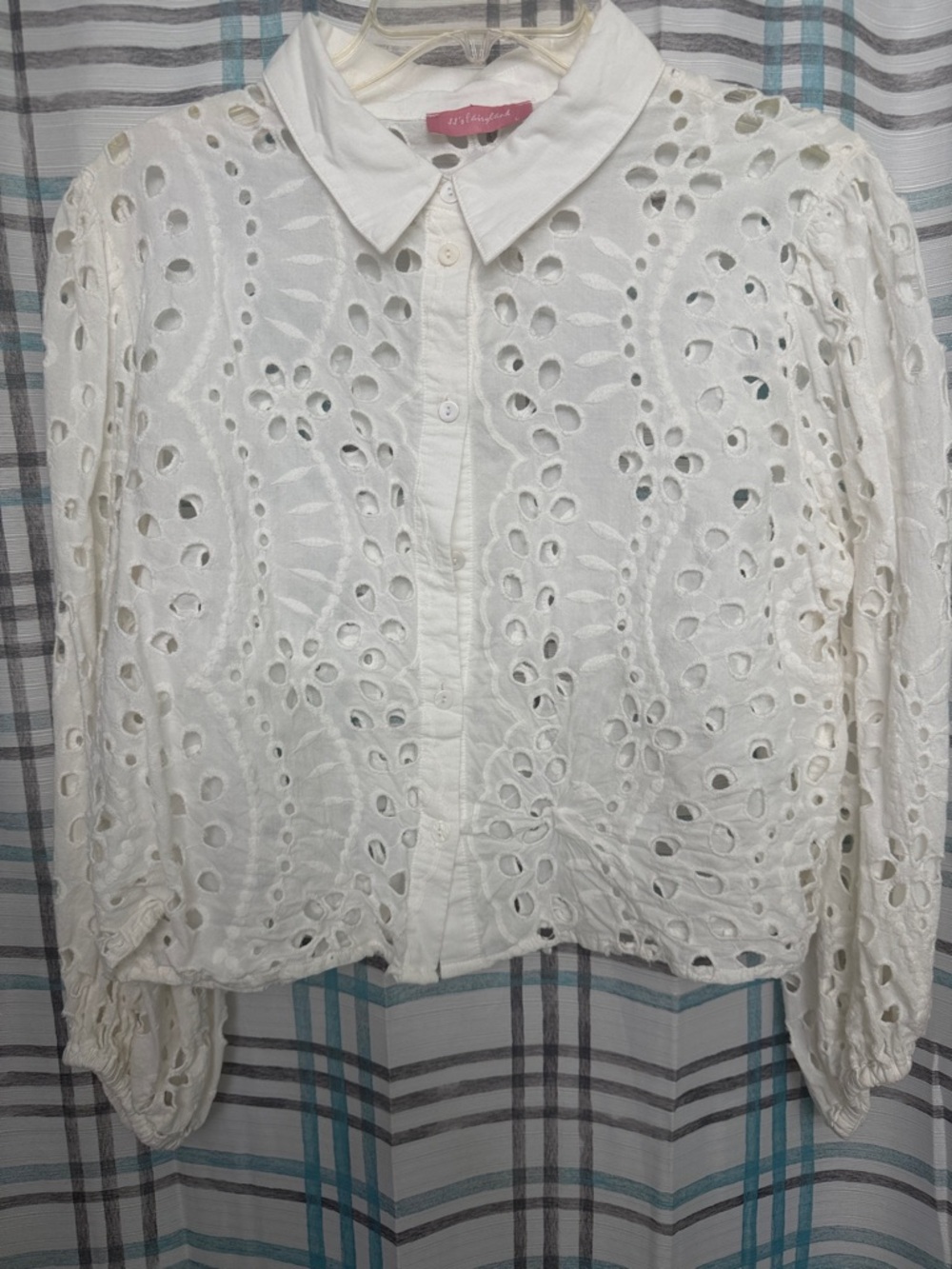 Women's White Eyelet Button-Down Shirt
